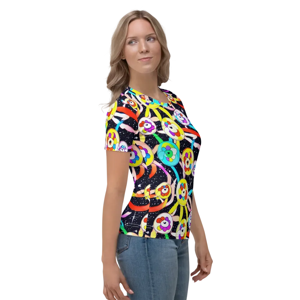 Cosmic Bloom Parade on Women's Crew Neck T-Shirt — Right