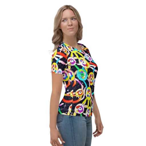 Cosmic Bloom Parade on a Women's Crew Neck T-Shirt