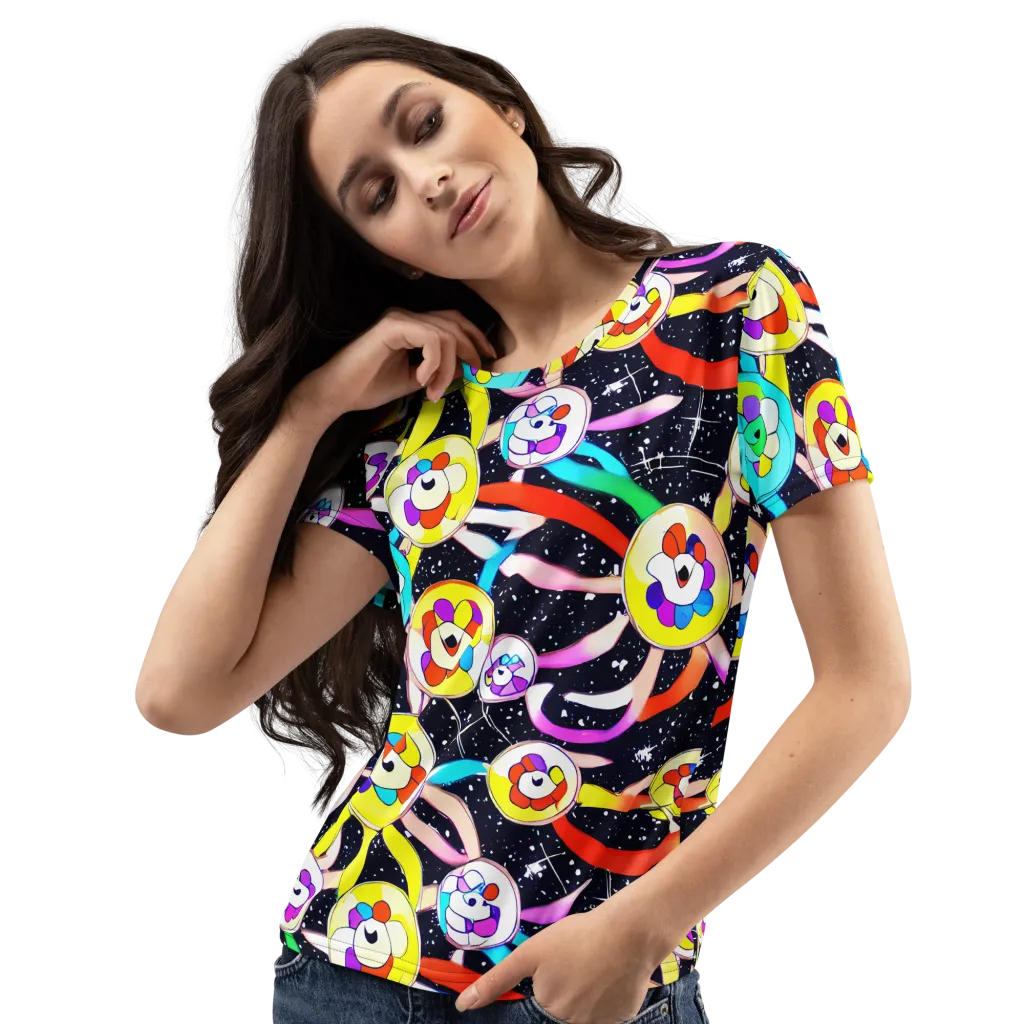 Cosmic Bloom Parade on Women's Crew Neck T-Shirt — Left Front