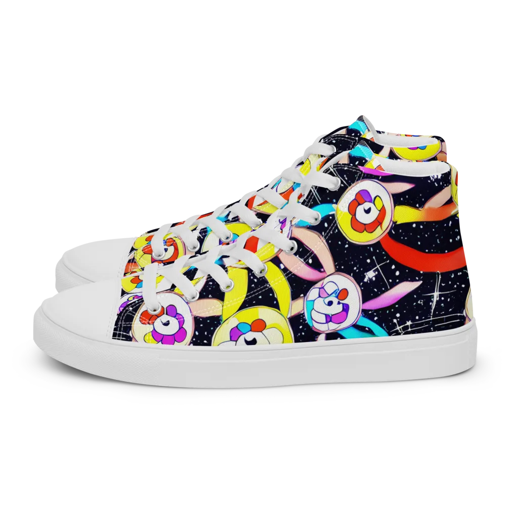 Cosmic Bloom Parade on Women's High Top Canvas Shoes — Left
