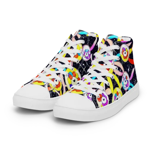 Cosmic Bloom Parade on a Women's High Top Canvas Shoes