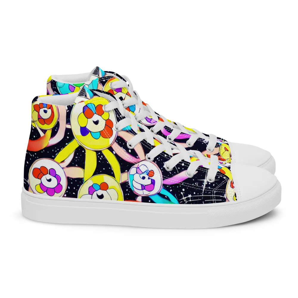 Cosmic Bloom Parade on Women's High Top Canvas Shoes — Right
