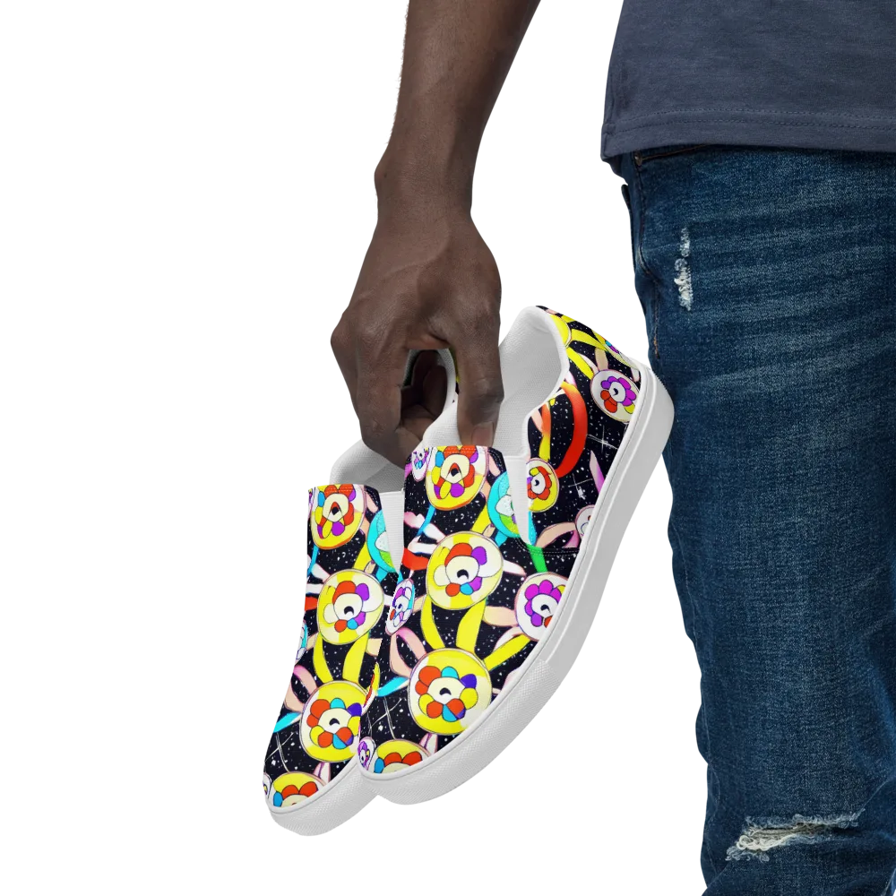Cosmic Bloom Parade on Men's Slip-On Canvas Shoes — Left Front