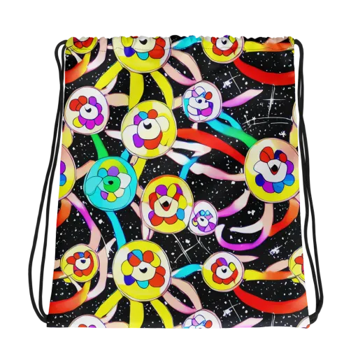 Cosmic Bloom Parade on a Drawstring Bag