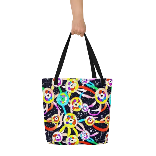 Cosmic Bloom Parade on a Large Tote Bag W/ Pocket
