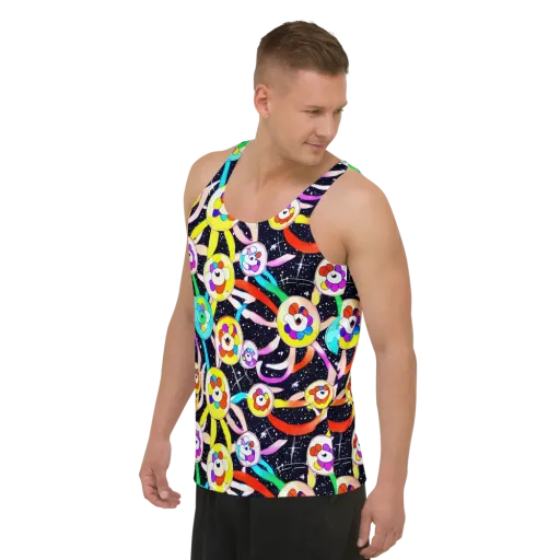 Cosmic Bloom Parade on a Men's Tank Top