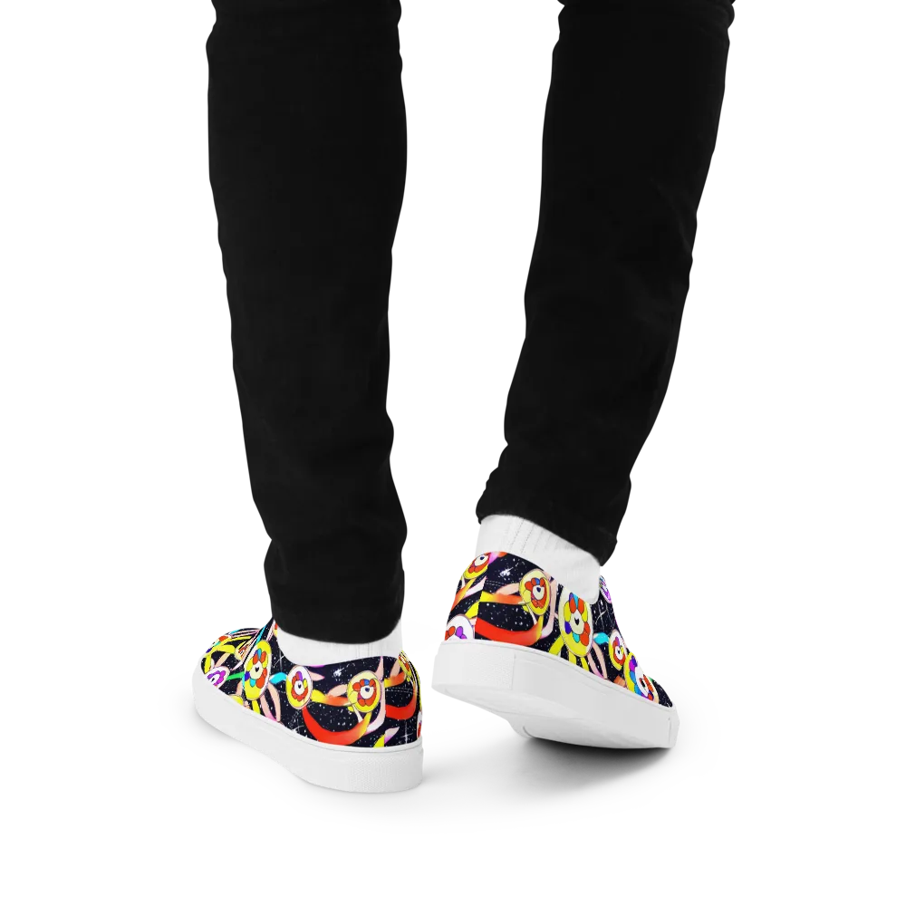 Cosmic Bloom Parade on Men's Lace-Up Canvas Shoes — Back