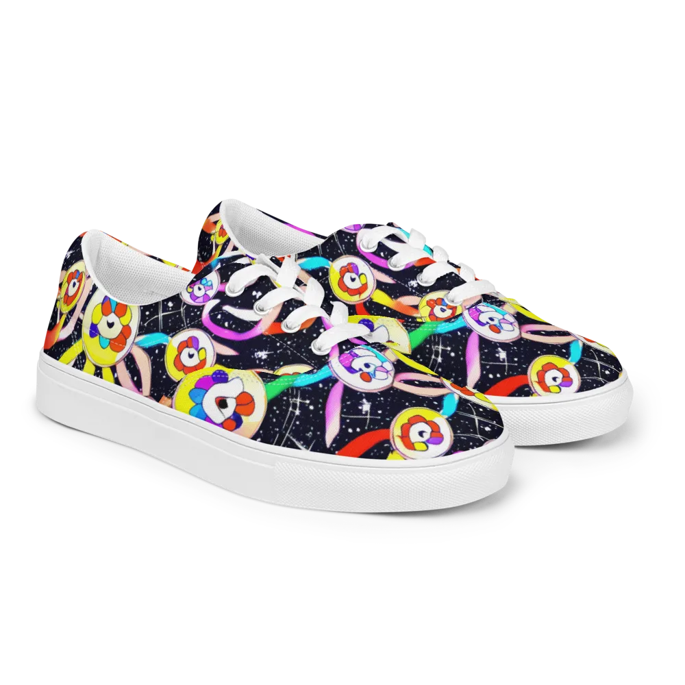 Cosmic Bloom Parade on Men's Lace-Up Canvas Shoes — Right Front
