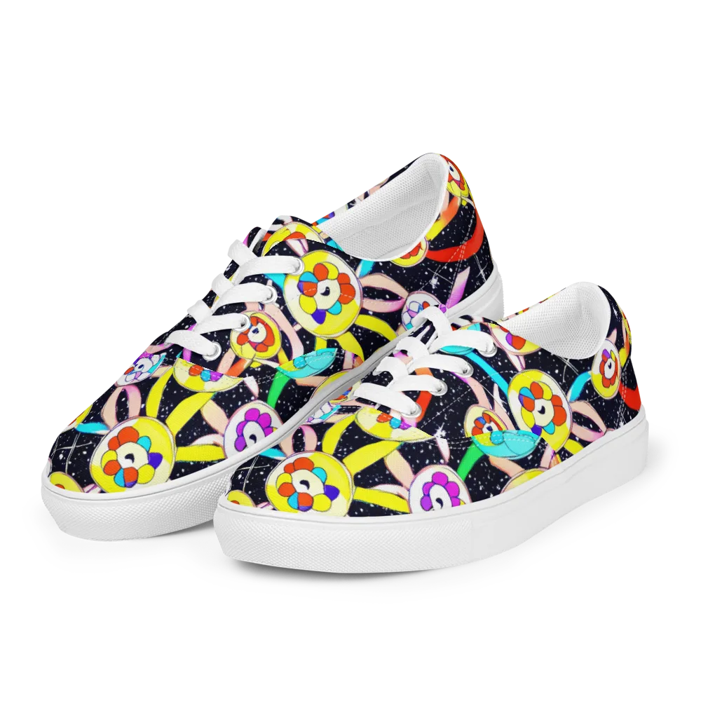Cosmic Bloom Parade on Men's Lace-Up Canvas Shoes — Left Front
