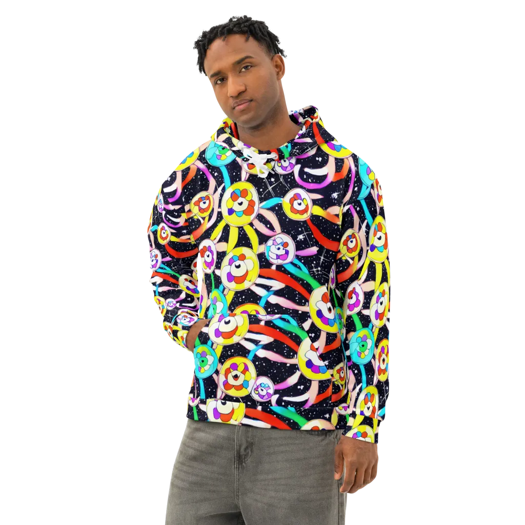 Cosmic Bloom Parade on Cotton Hoodie — Left Front