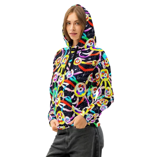 Cosmic Bloom Parade on a Cotton Hoodie