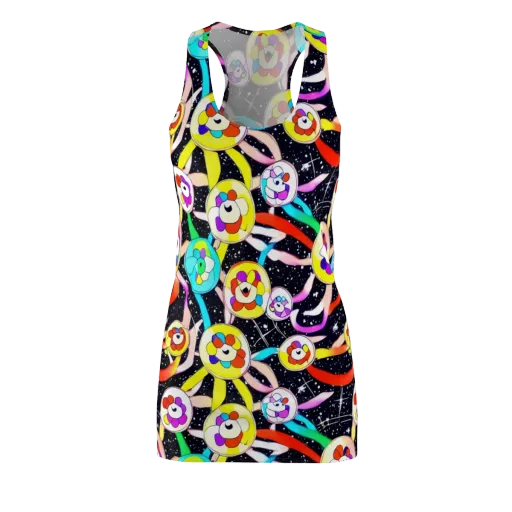 Cosmic Bloom Parade on a Racerback Dress