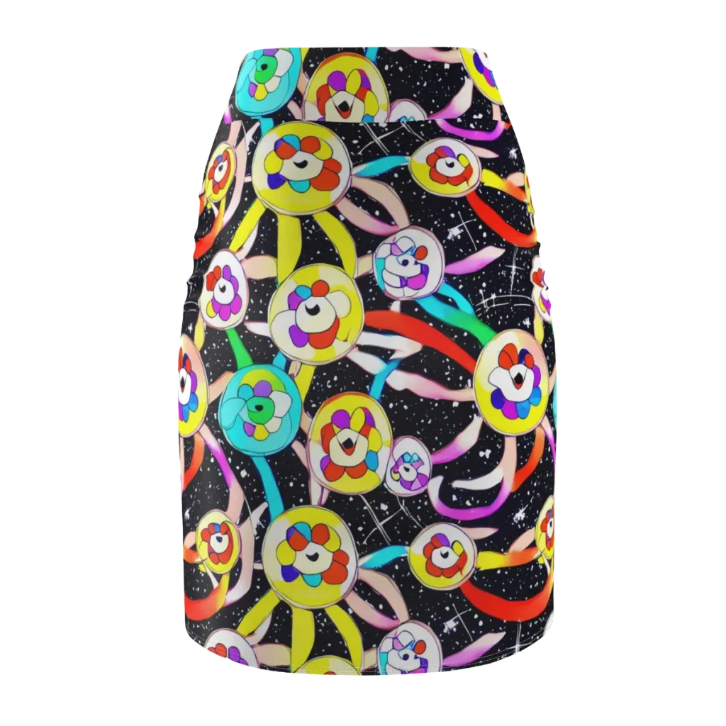 Cosmic Bloom Parade on Pencil Skirt — Back