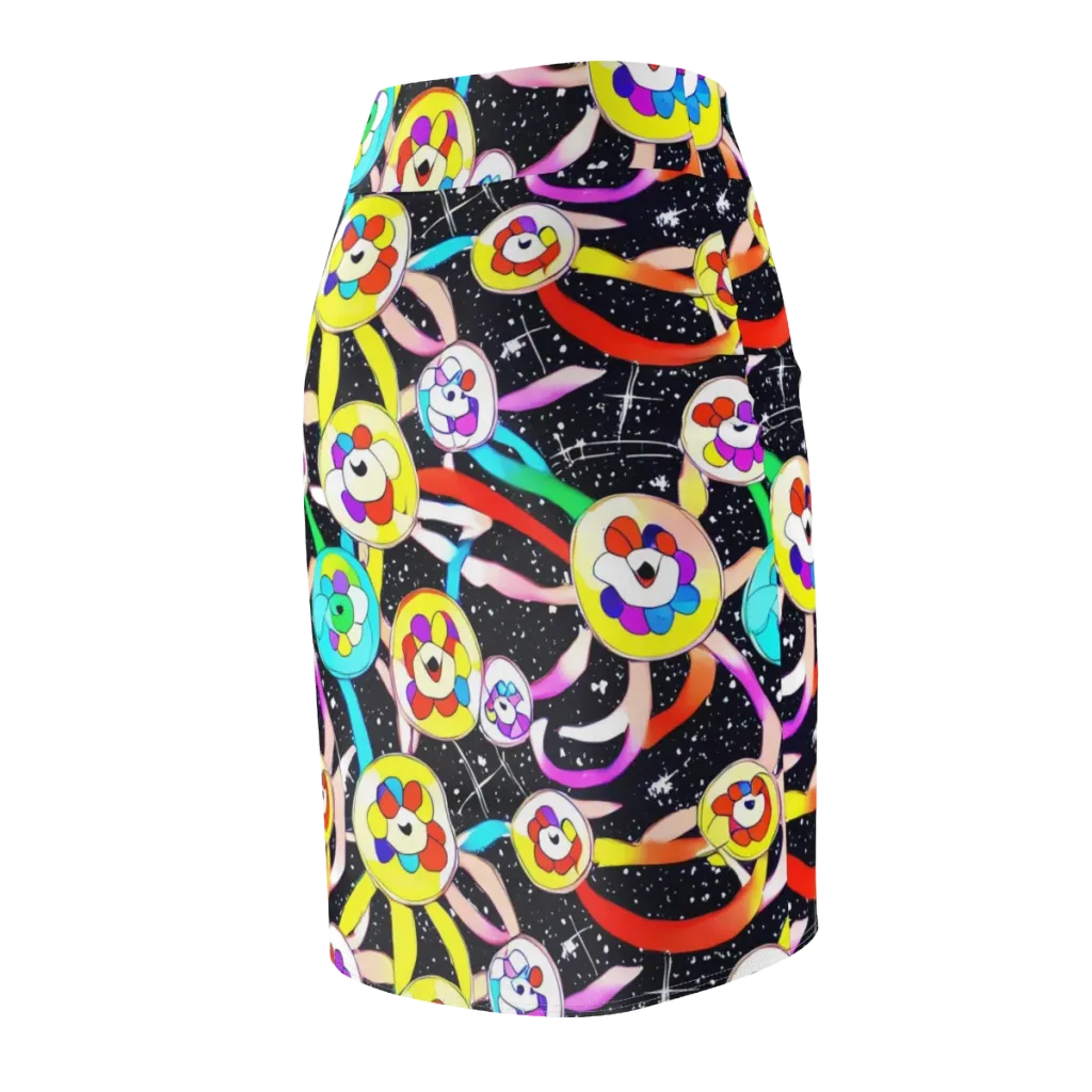 Cosmic Bloom Parade on Pencil Skirt — Back Side