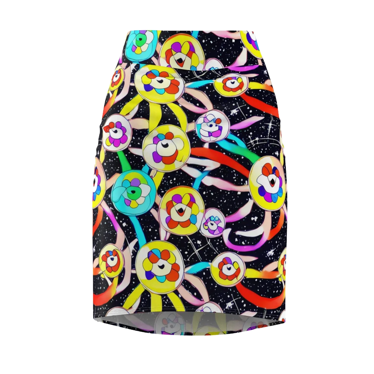 Cosmic Bloom Parade on Pencil Skirt — Front