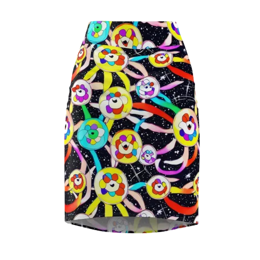 Cosmic Bloom Parade on a Pencil Skirt
