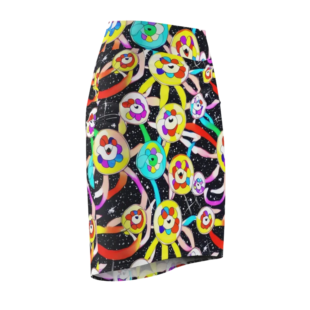 Cosmic Bloom Parade on Pencil Skirt — Front Side