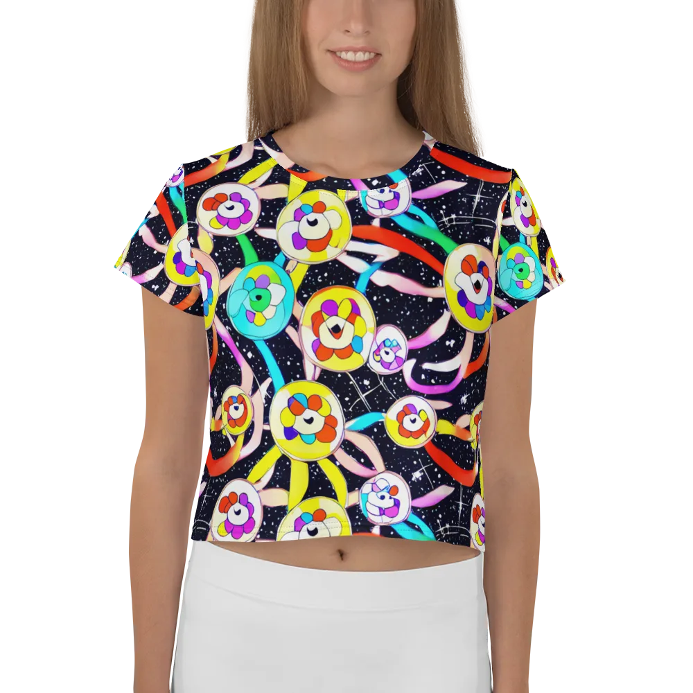 Cosmic Bloom Parade on Crop Tee — Front