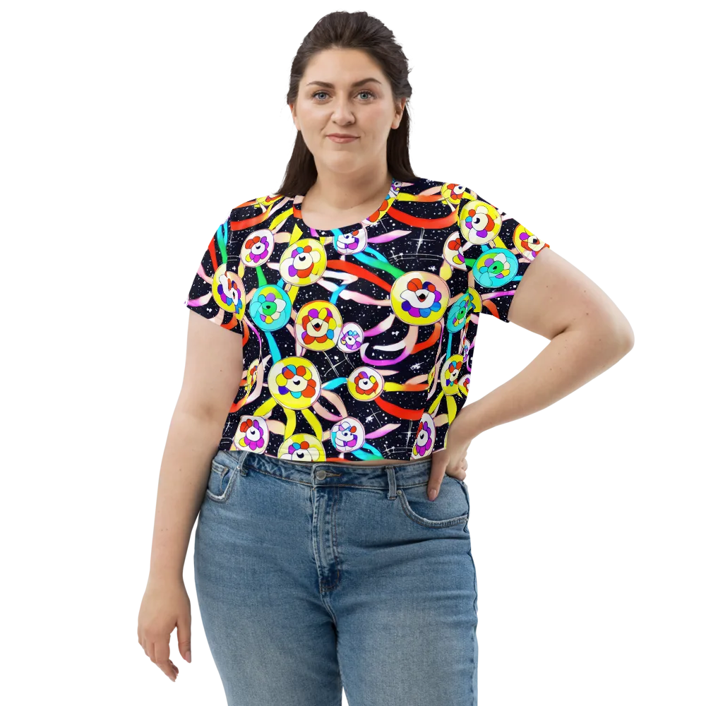 Cosmic Bloom Parade on Crop Tee — Front