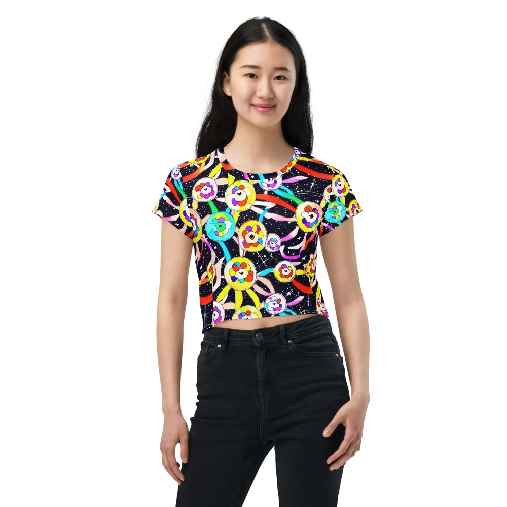 Cosmic Bloom Parade on Crop Tee — Front