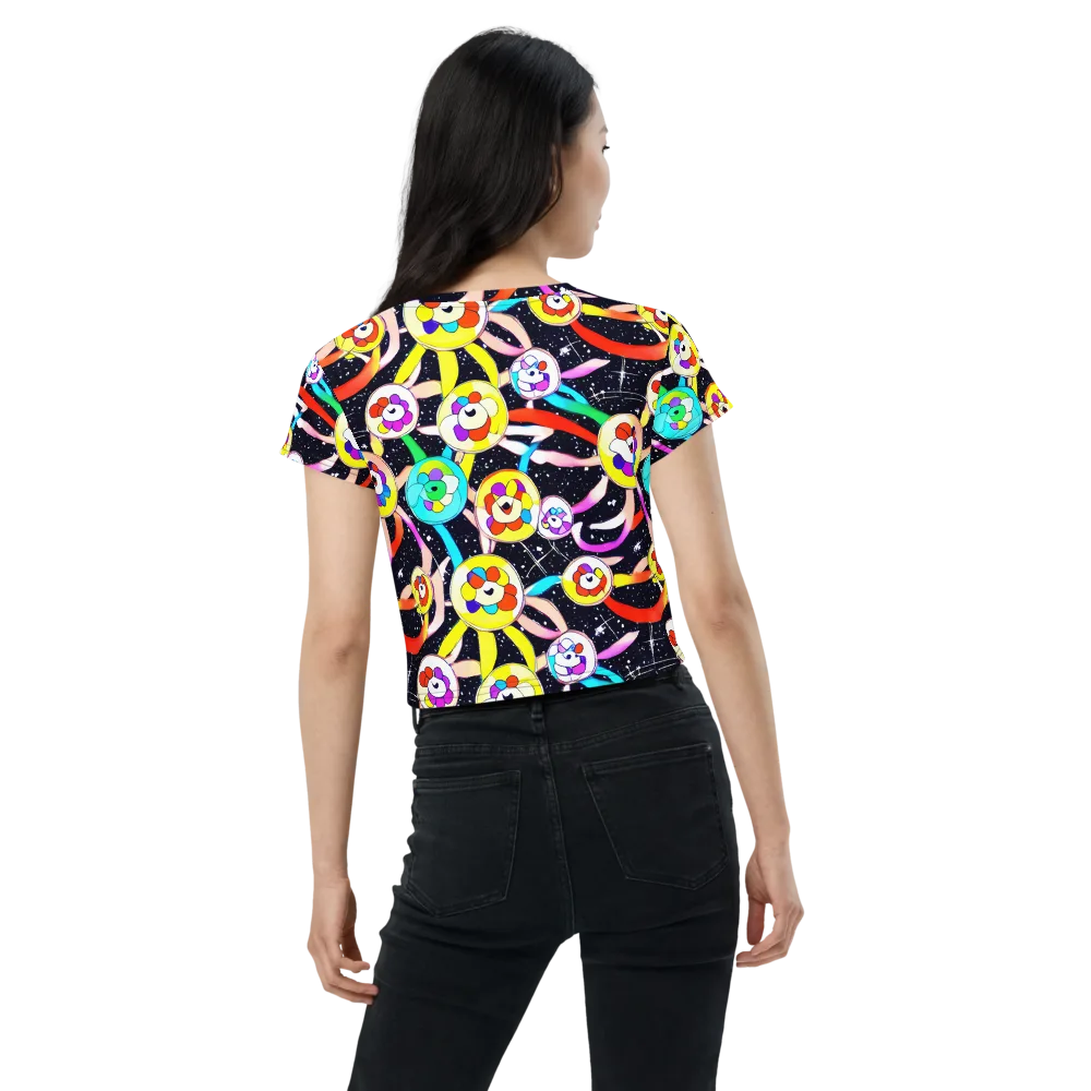 Cosmic Bloom Parade on Crop Tee — Back