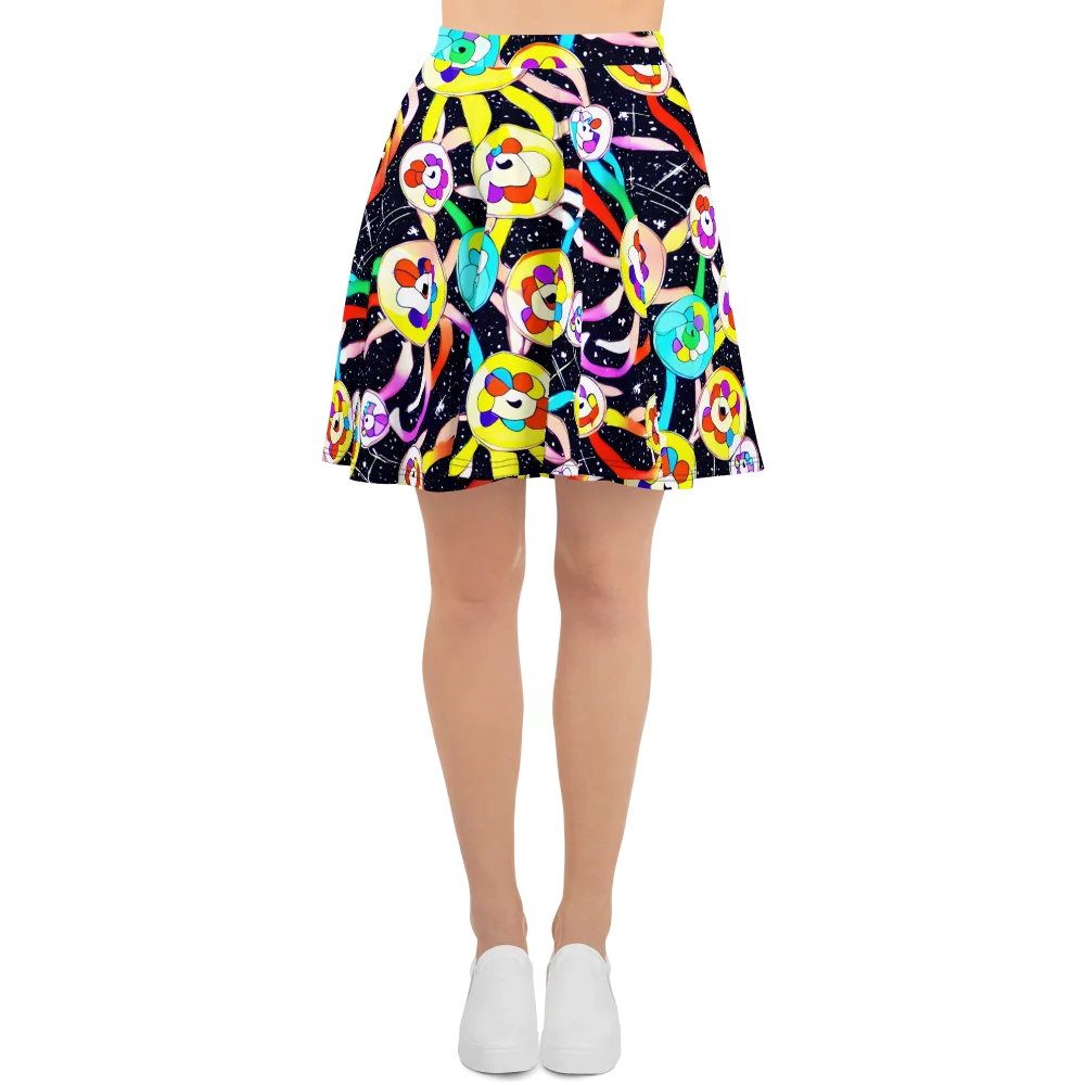 Cosmic Bloom Parade on Skater Skirt — Front