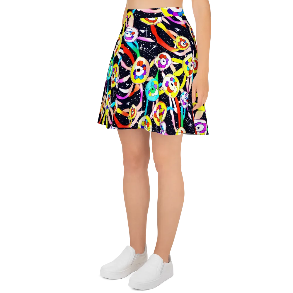 Cosmic Bloom Parade on Skater Skirt — Left