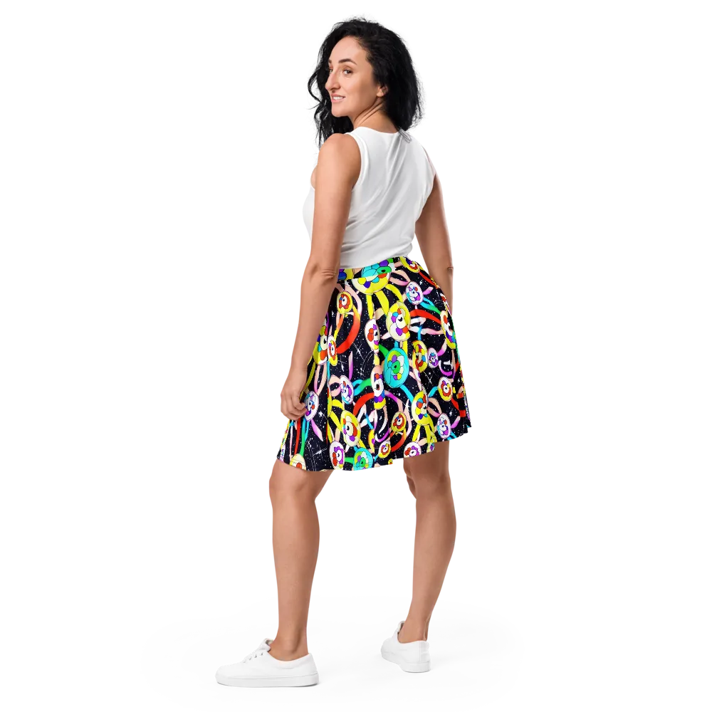 Cosmic Bloom Parade on Skater Skirt — Back