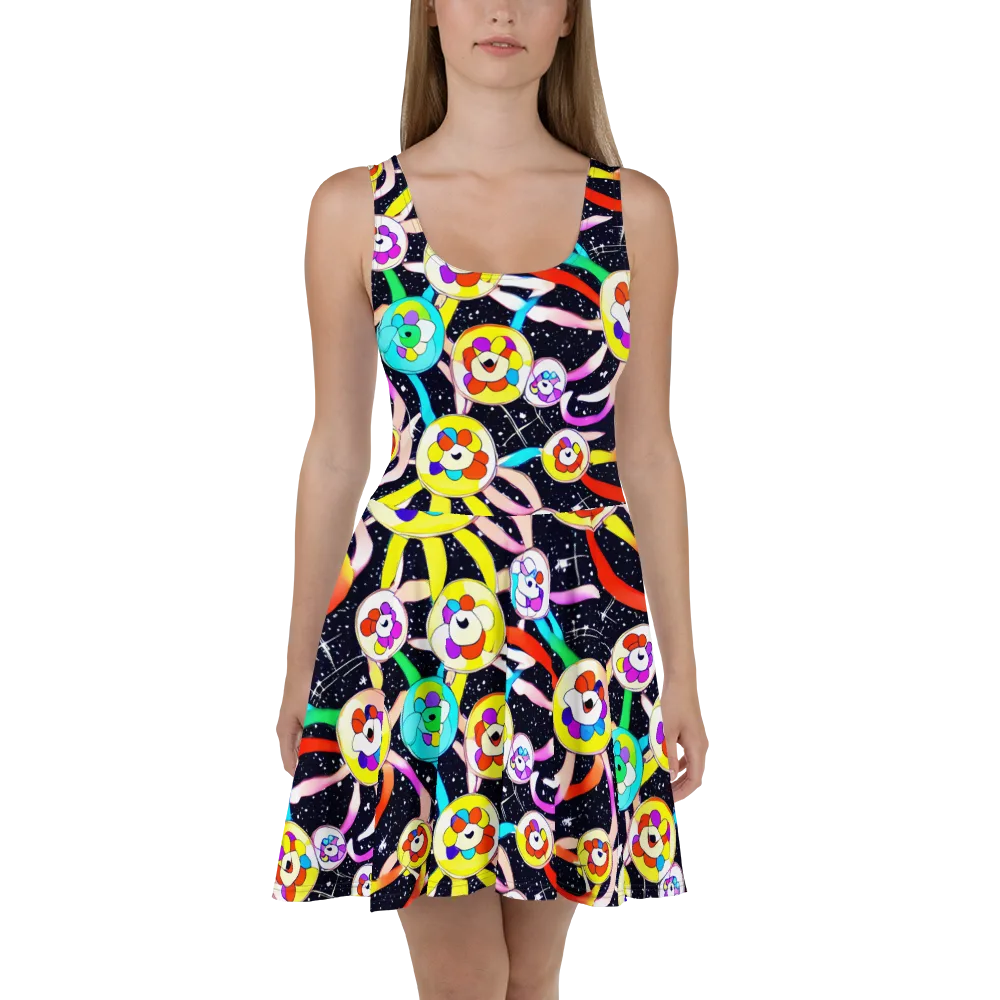 Cosmic Bloom Parade on Skater Dress — Front