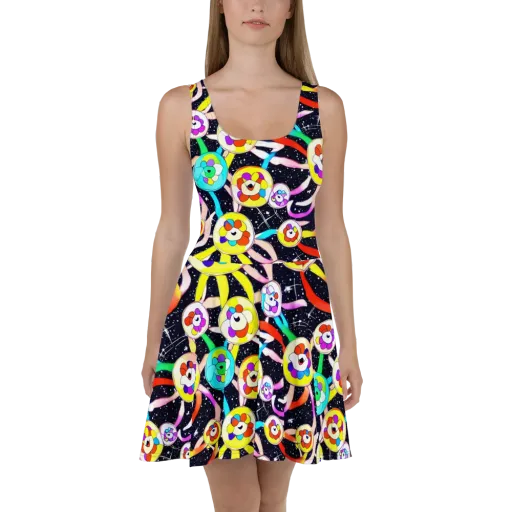 Cosmic Bloom Parade on a Skater Dress
