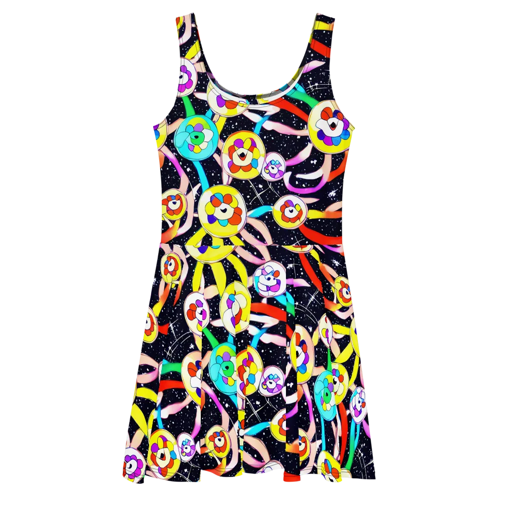 Cosmic Bloom Parade on Skater Dress — Front