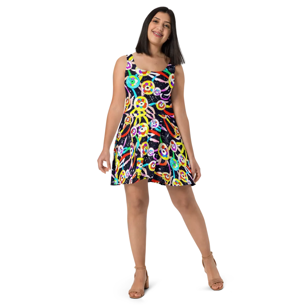 Cosmic Bloom Parade on Skater Dress — Front
