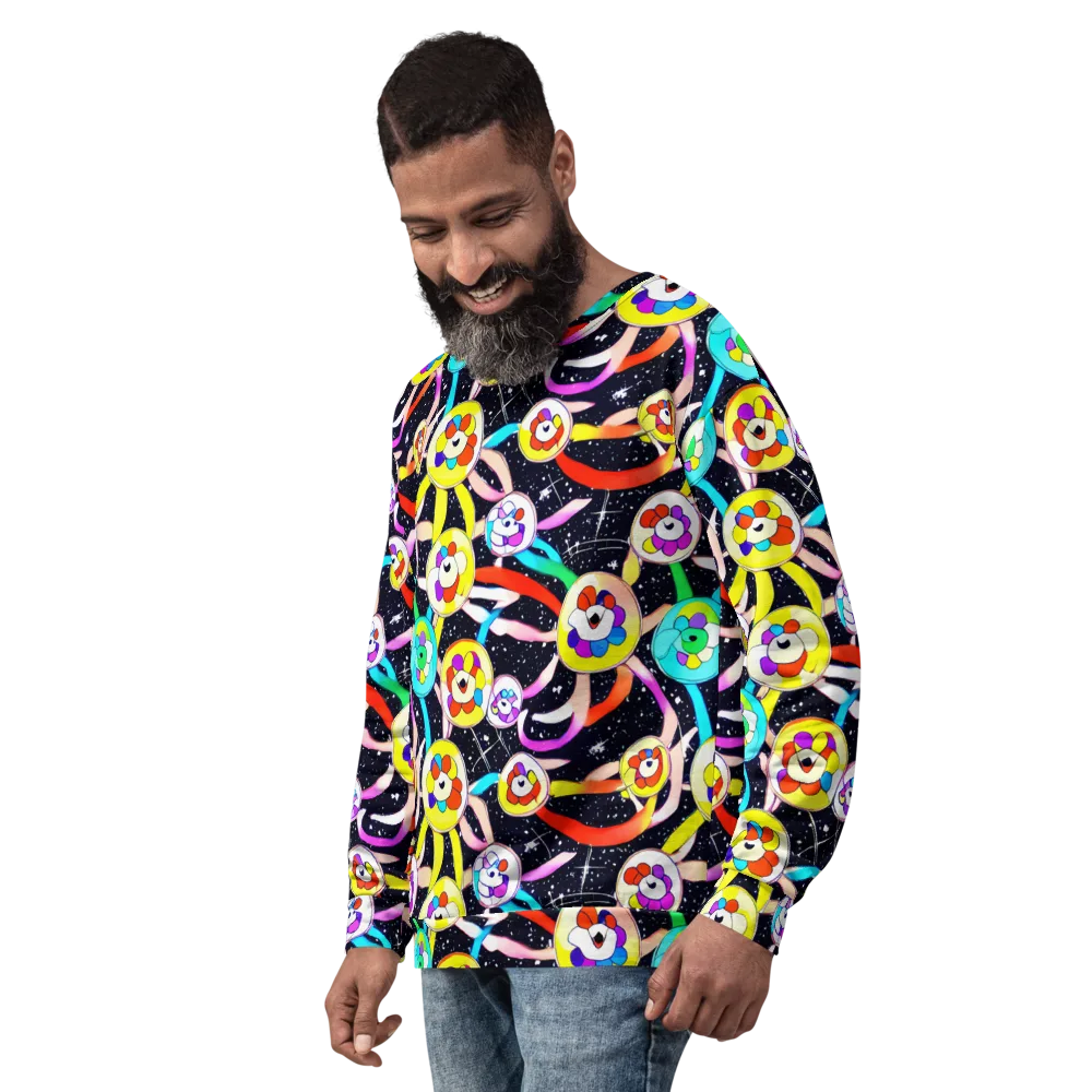 Cosmic Bloom Parade on Sweatshirt — Left Front