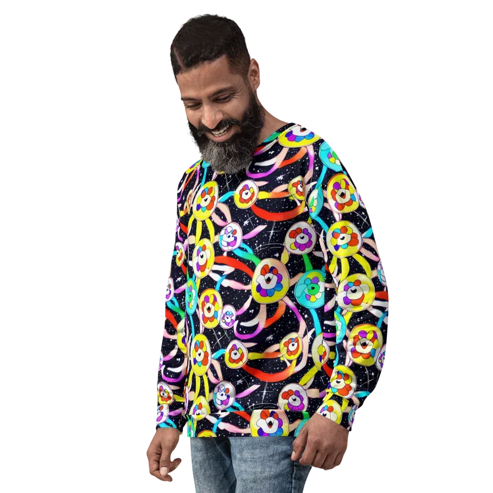 Cosmic Bloom Parade on Sweatshirt — Left Front