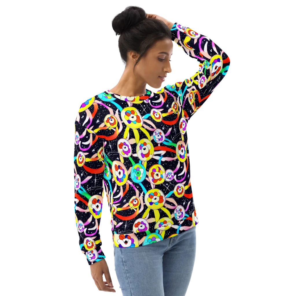 Cosmic Bloom Parade on Sweatshirt — Right Front