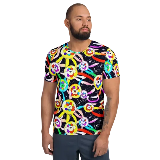 Cosmic Bloom Parade on a Men's Athletic T-Shirt