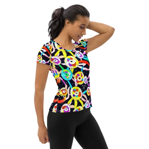 Cosmic Bloom Parade on a Women's Athletic T-Shirt