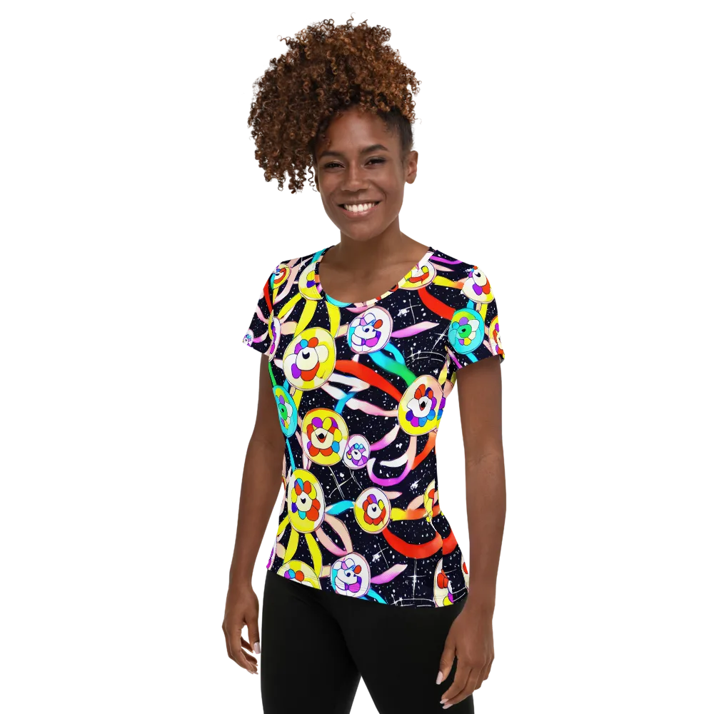 Cosmic Bloom Parade on Women's Athletic T-Shirt — Left