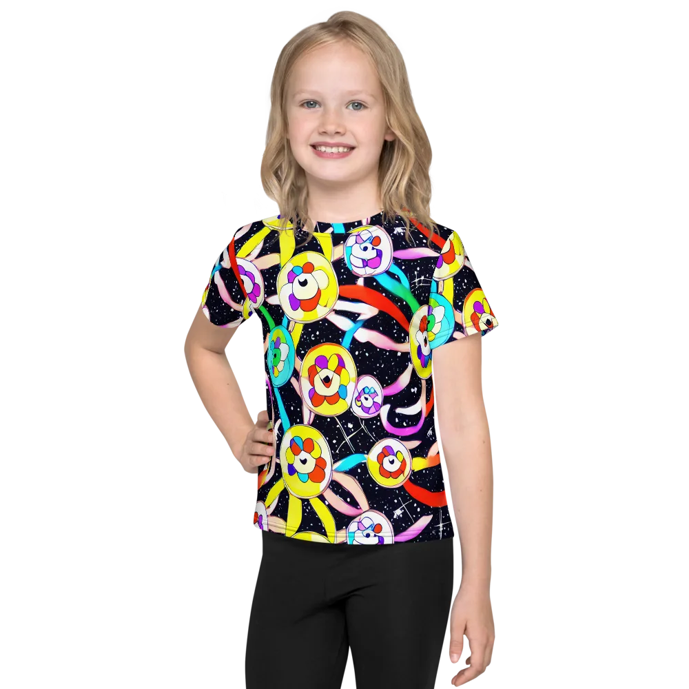 Cosmic Bloom Parade on Kids Crew Neck T-Shirt — Front