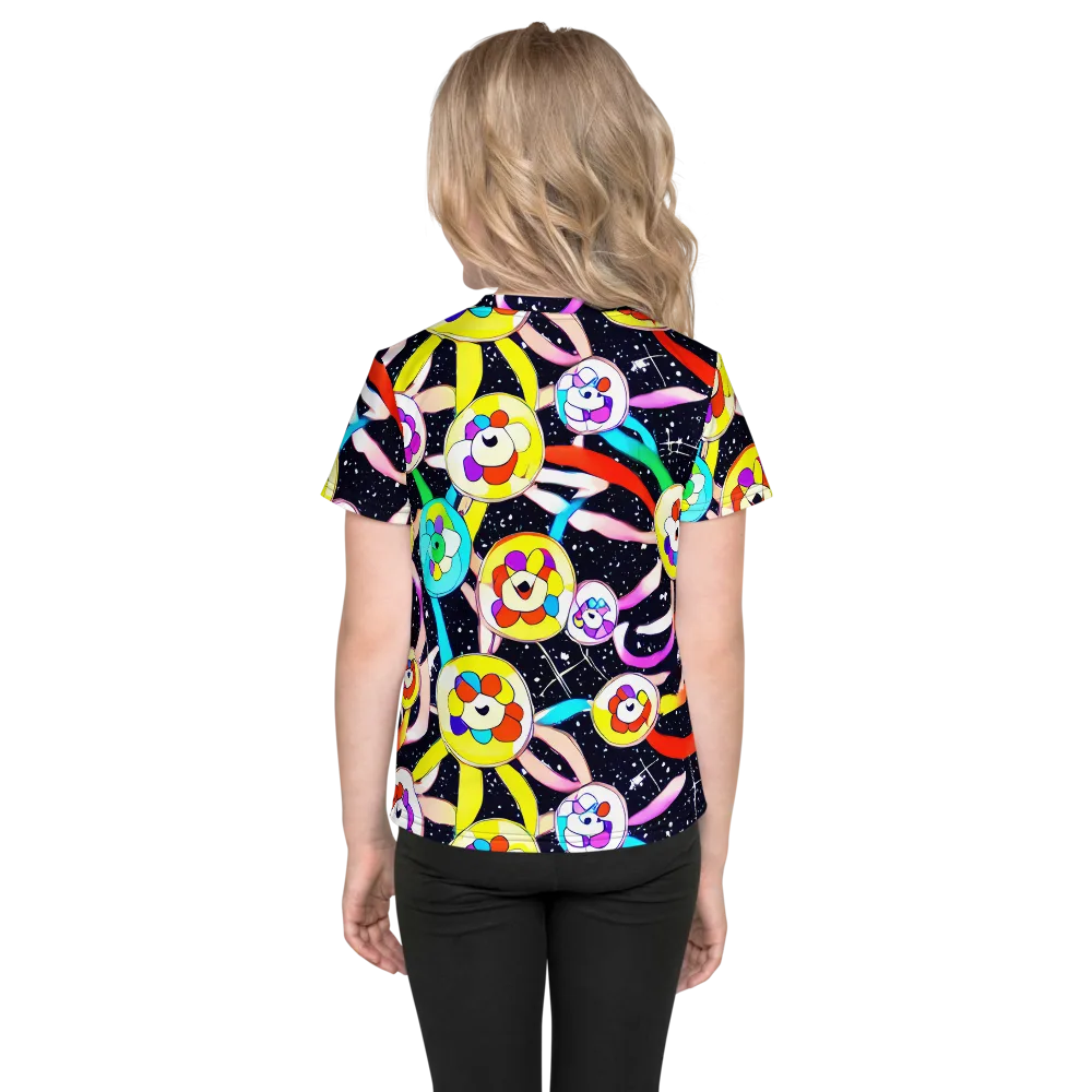 Cosmic Bloom Parade on Kids Crew Neck T-Shirt — Back