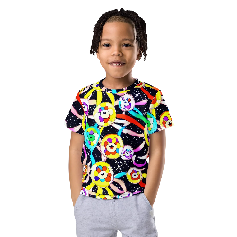 Cosmic Bloom Parade on Kids Crew Neck T-Shirt — Front