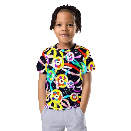 Cosmic Bloom Parade on a Kids Crew Neck T-Shirt