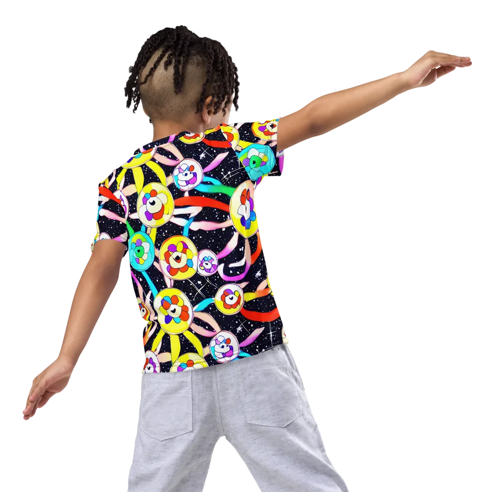 Cosmic Bloom Parade on Kids Crew Neck T-Shirt — Back