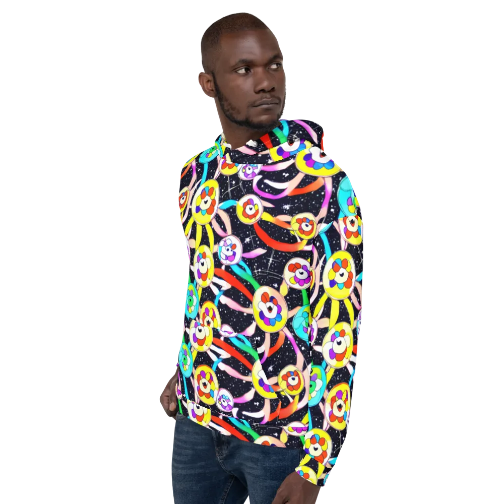 Cosmic Bloom Parade on Hoodie — Left