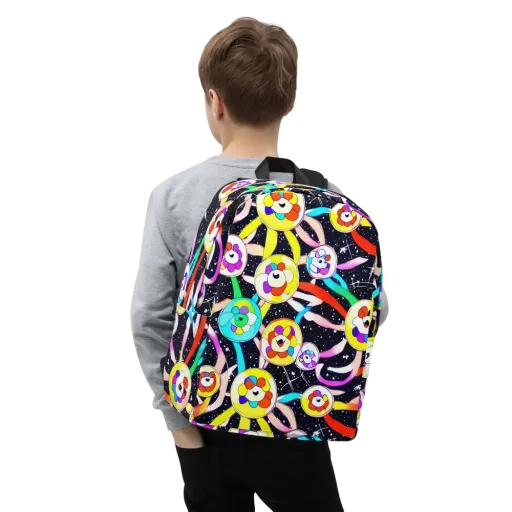 Cosmic Bloom Parade on a Minimalist Backpack