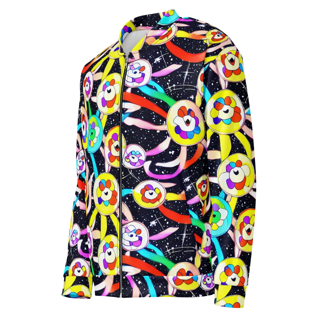 Cosmic Bloom Parade on Bomber Jacket — Left Front