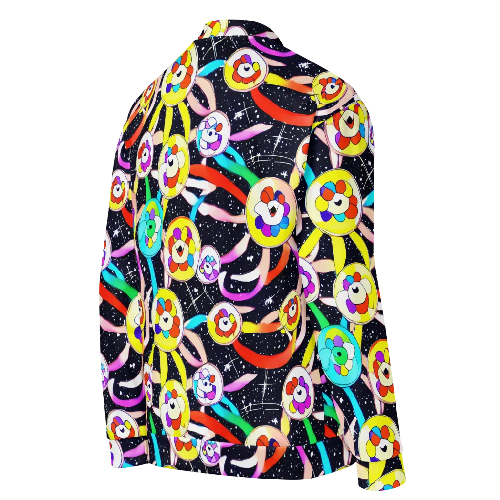 Cosmic Bloom Parade on Bomber Jacket — Right Back