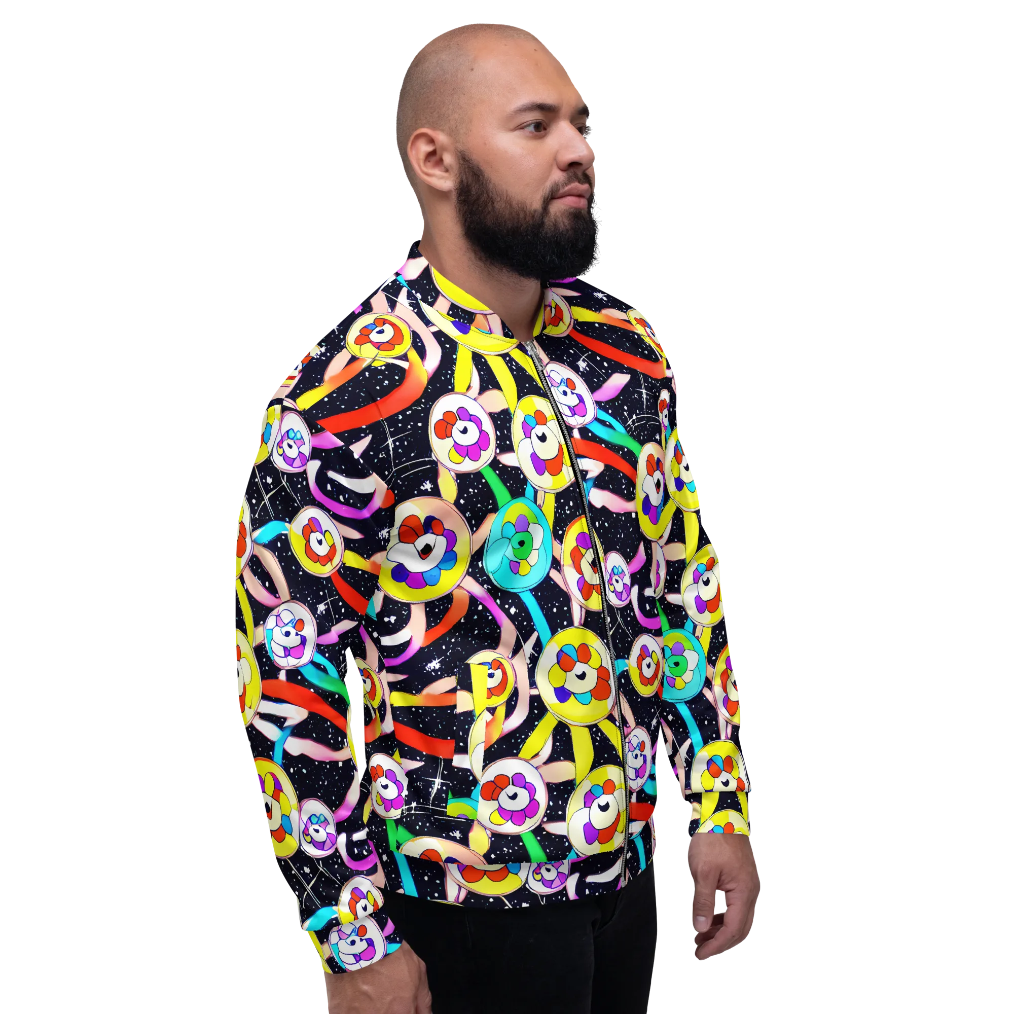 Cosmic Bloom Parade on Bomber Jacket — Right