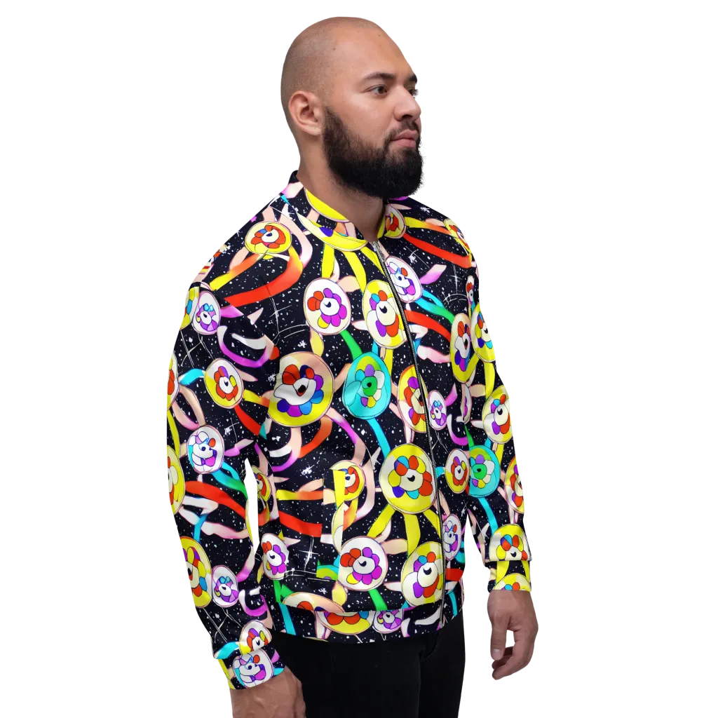 Cosmic Bloom Parade on Bomber Jacket — Right