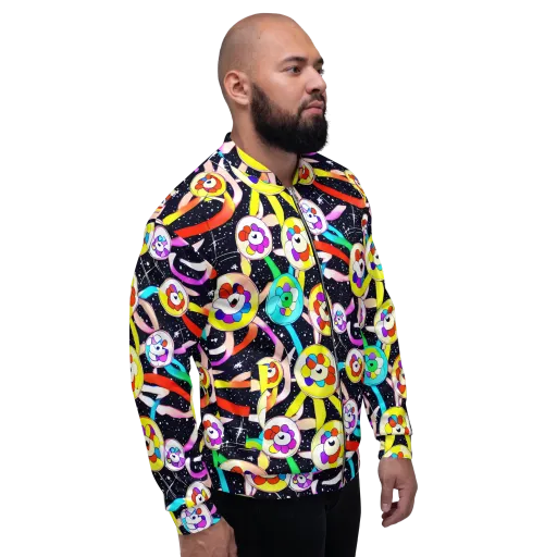 Cosmic Bloom Parade on a Bomber Jacket